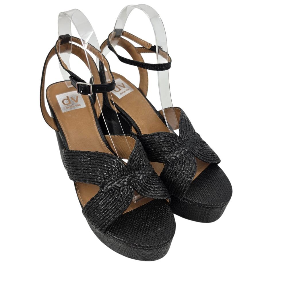 NWOT DV By Dolce Vita Black Waylan Raffia Platform Heel Sandals Size 9.5